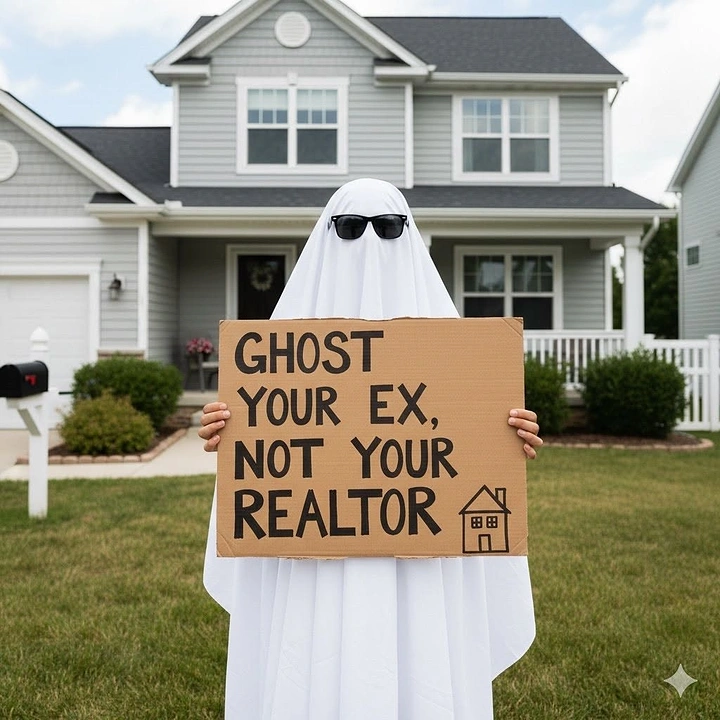 Real Estate Agents creative ad: Ghost pun: ghost your ex, not realtor