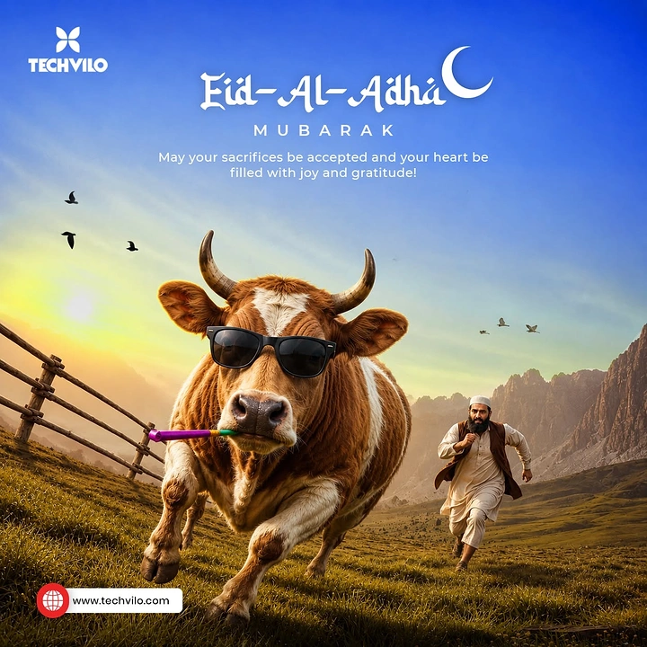 Eid Al Adha creative ad: Cool cow escaping chase, playful humor