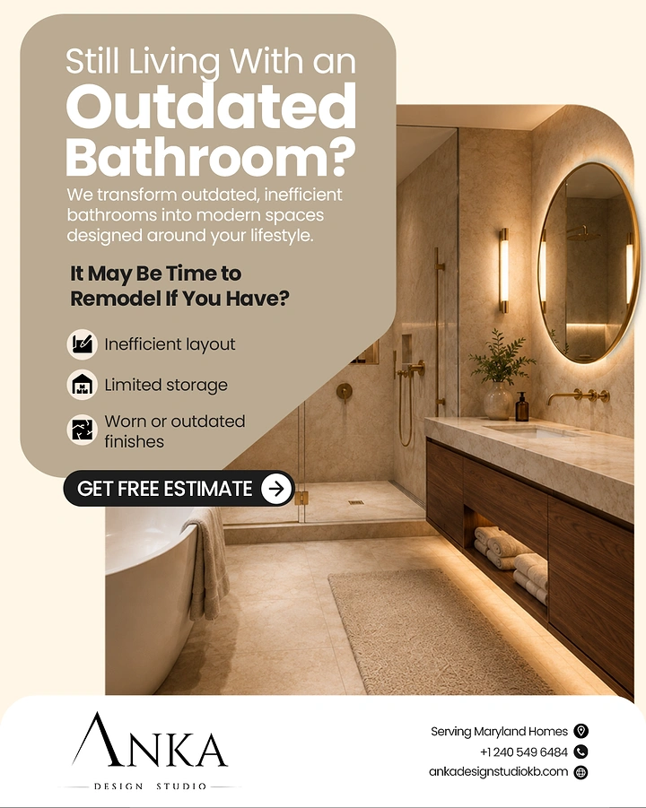 Home Renovation & Remodeling creative ad: Outdated-bathroom copy matches visual contrast