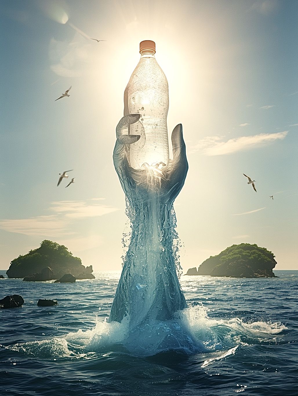 Instagram post: Surreal bottle transforms into water figure