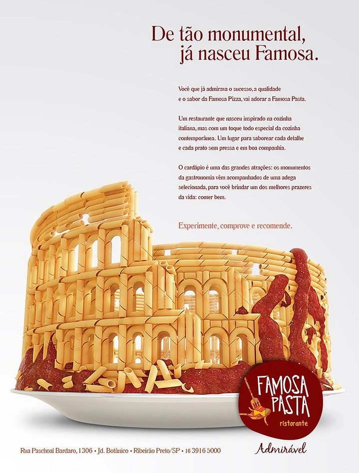 Italian Restaurants creative ad: Pasta becomes a Colosseum sculpture