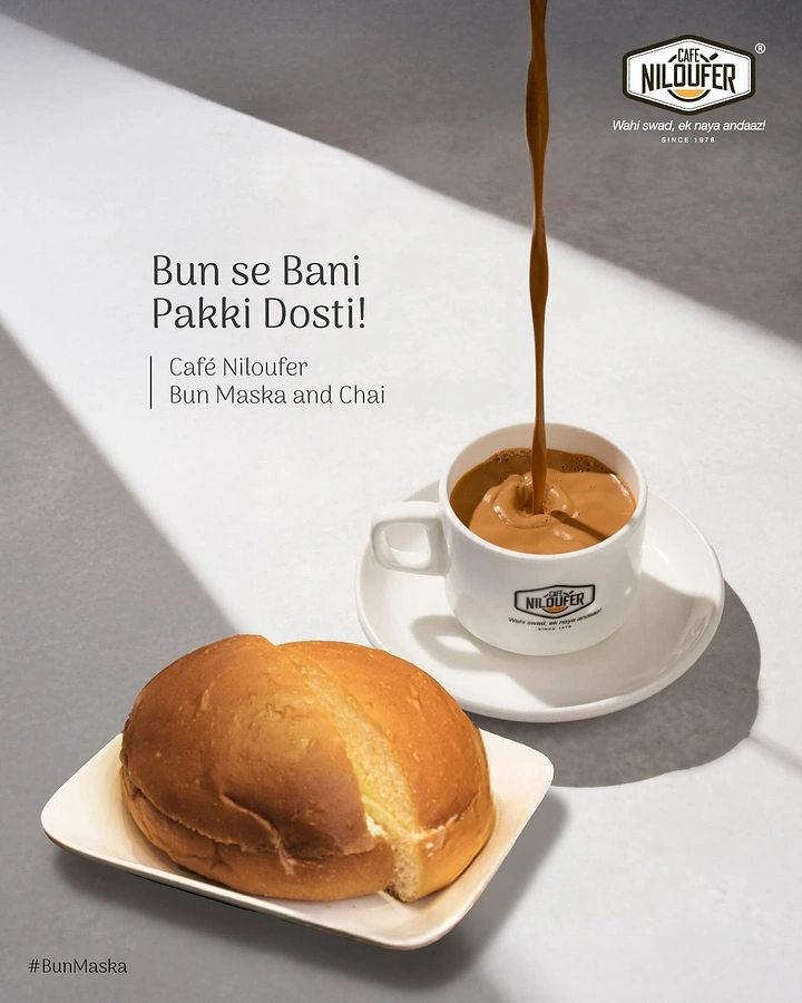 Tea & Chai Brands creative ad: Bun and chai as friends, clean craft
