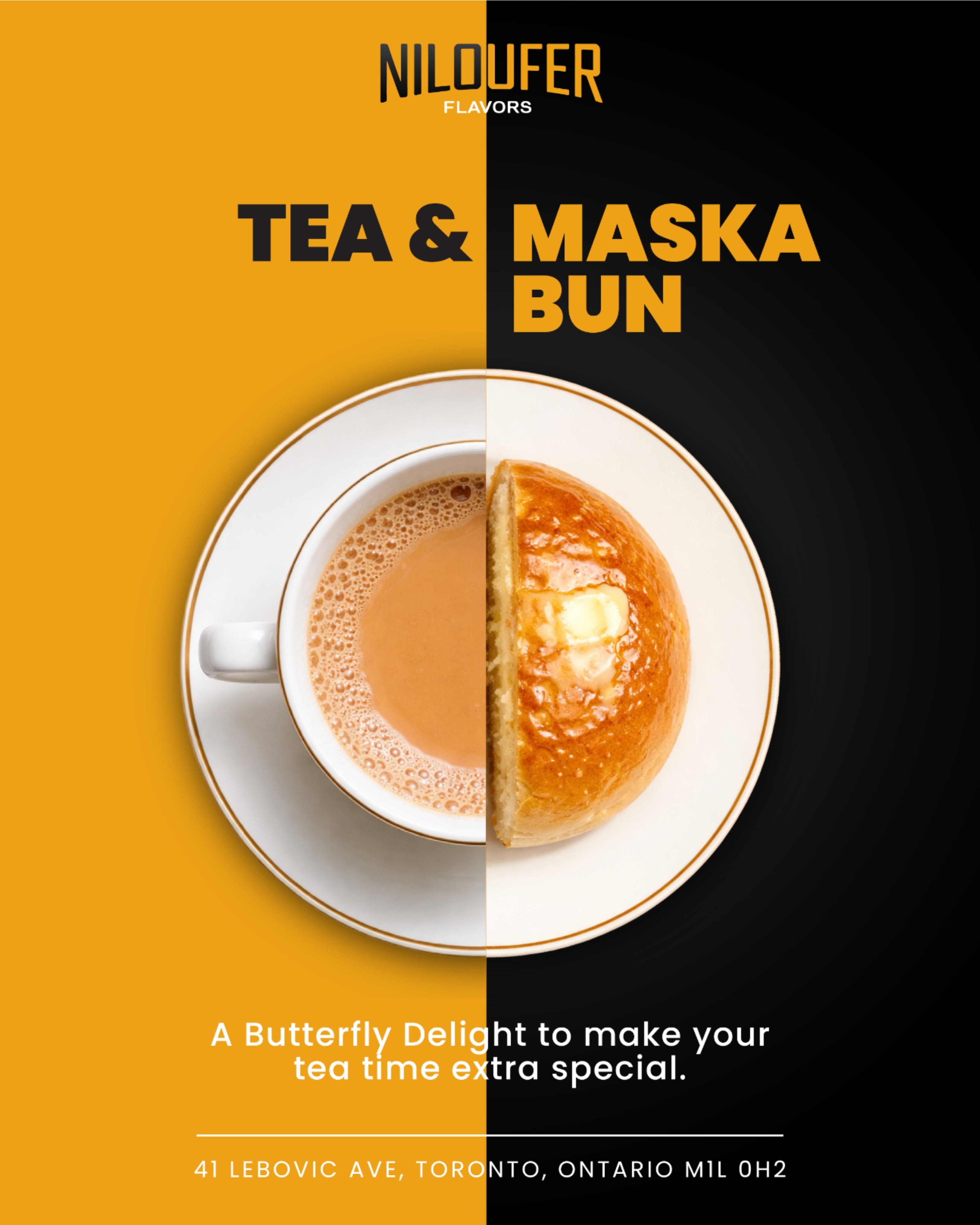 Instagram post: Split circle: half chai, half bun
