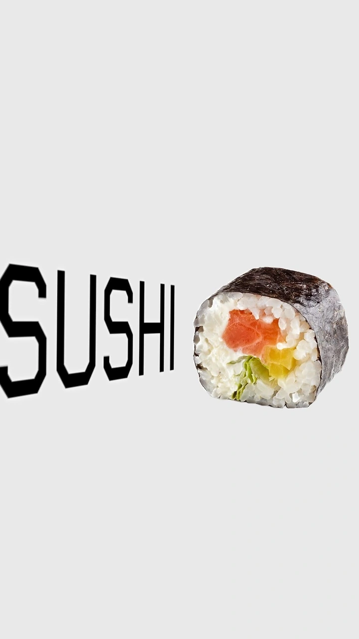 Sushi & Japanese Restaurants creative ad: Minimal typography pairs with sushi roll