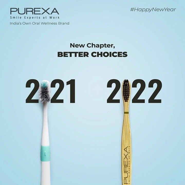 Healthcare creative ad: Worn plastic toothbrush as the 0 in 2021 vs bamboo toothbrush as the 0 in 2022