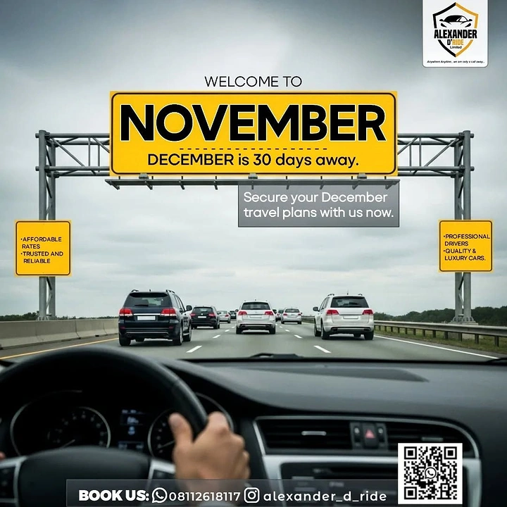 Car Rental creative ad: Highway gantry sign as month countdown