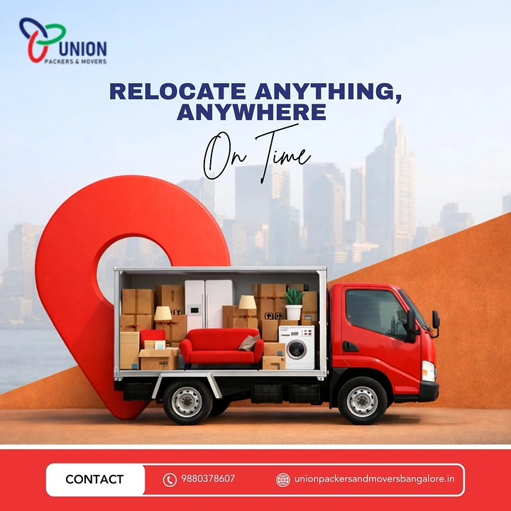 Movers & Packers creative ad: Loaded truck inside map location pin