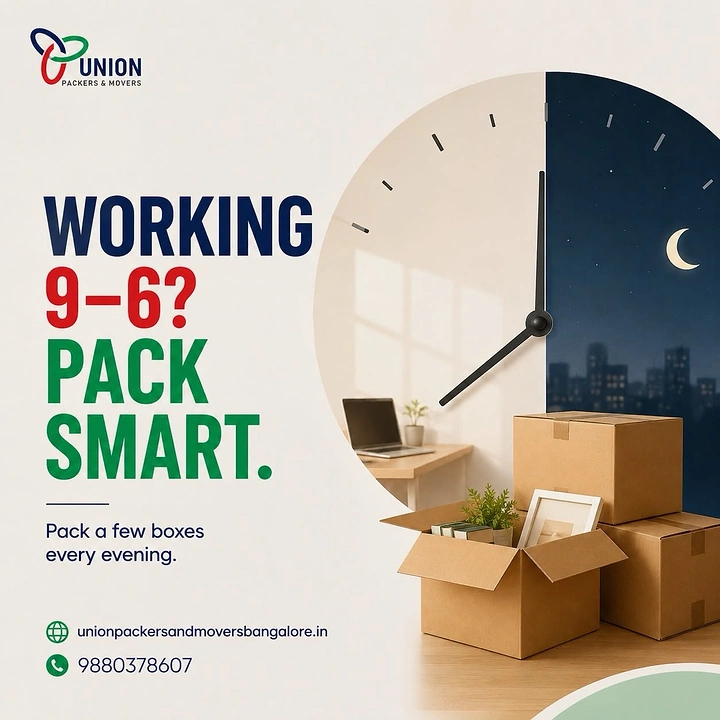 Movers & Packers creative ad: Day-night clock with 'Pack Smart' copy