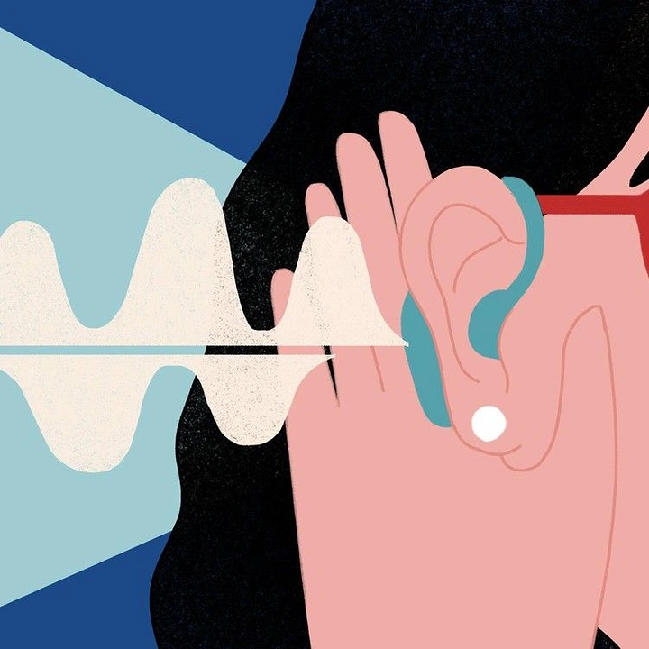 Hearing Aids creative ad: Graphic illustration, sound wave through ear