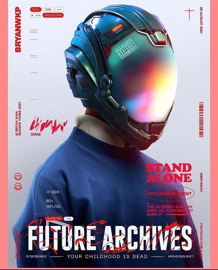 Helmets & Riding Gear creative ad: Futuristic helmet editorial with archival concept