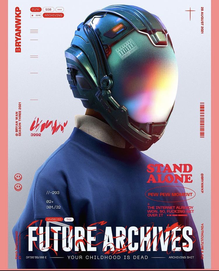 Instagram post: Futuristic helmet editorial with archival concept