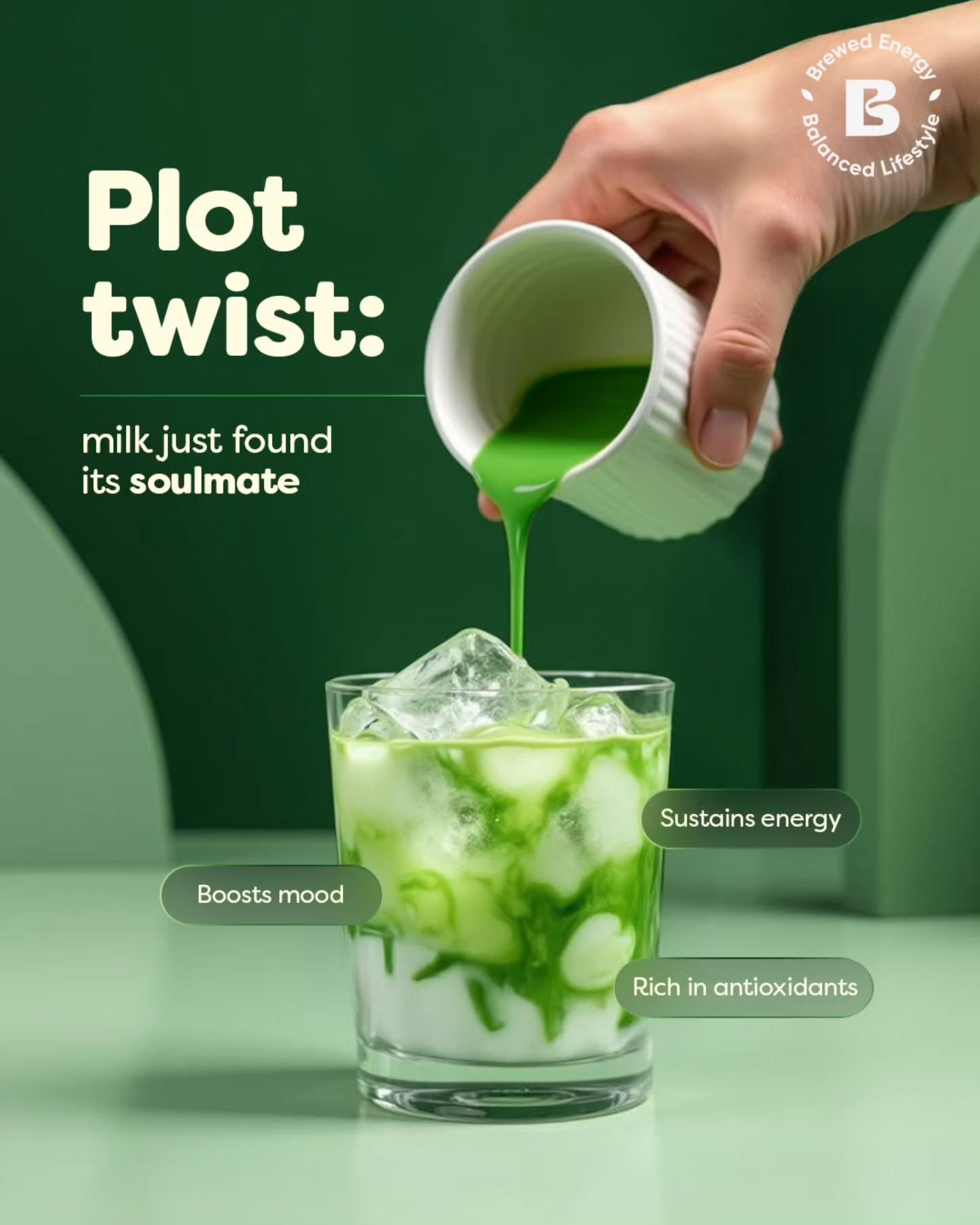 Instagram post: 'Plot twist' matcha milk soulmate pun