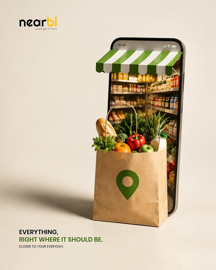 Grocery Stores & Supermarkets creative ad: Phone turned into a grocery store with a produce-filled bag