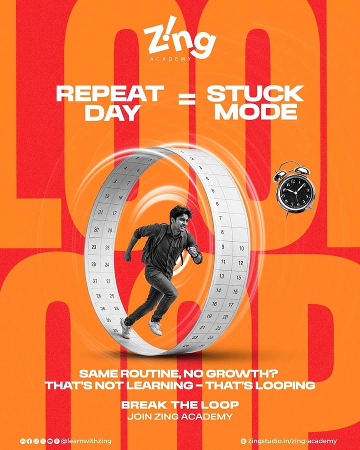 Online Courses & E-learning creative ad: Repeat-day loop visualizes learning stagnation