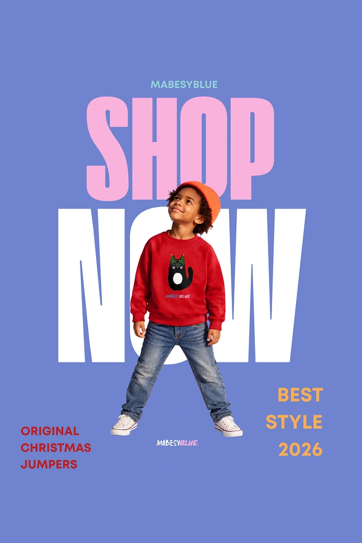 Kids Clothing creative ad: Kid stands inside giant SHOP NOW type