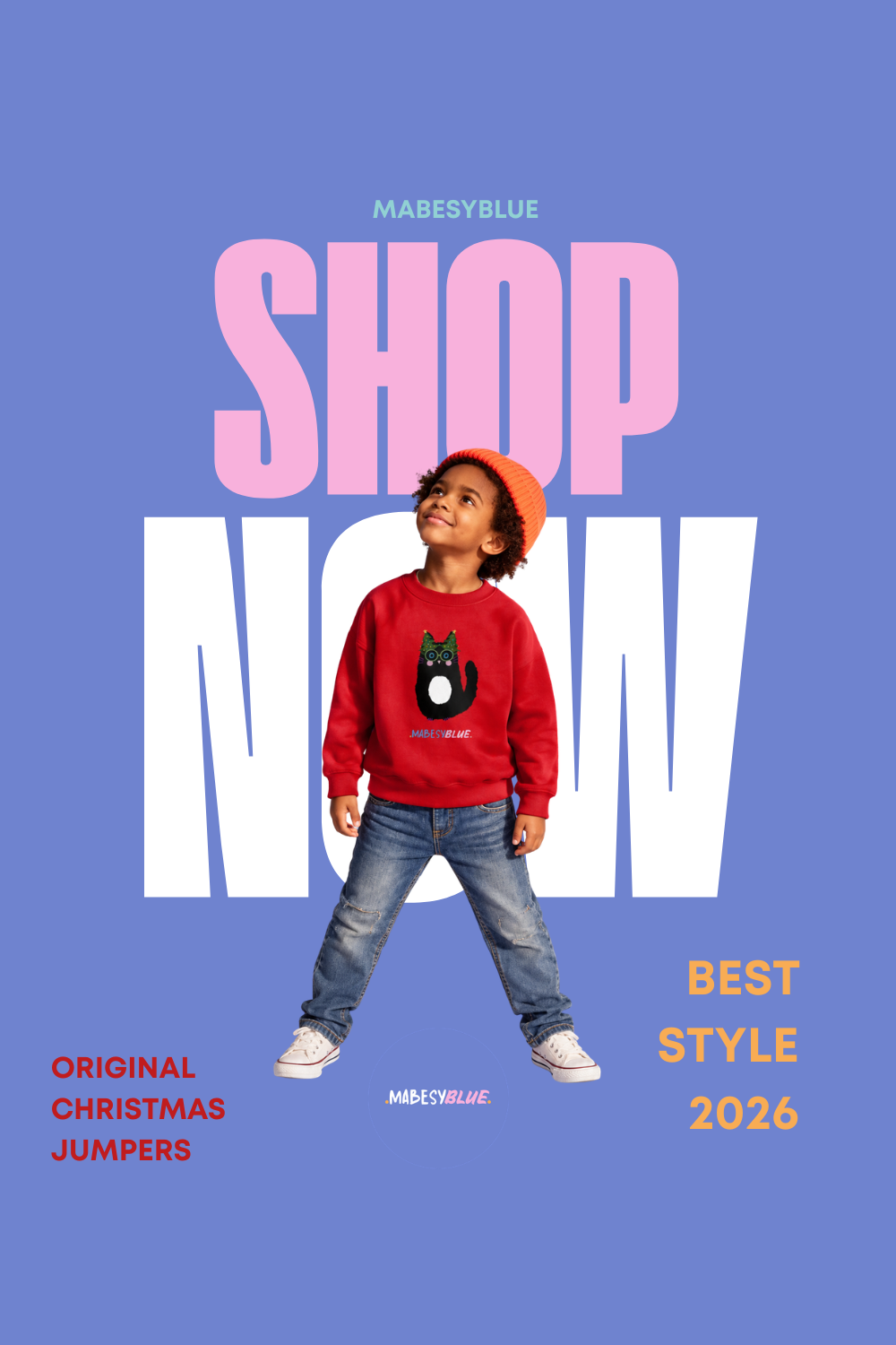 Story: Kid stands inside giant SHOP NOW type