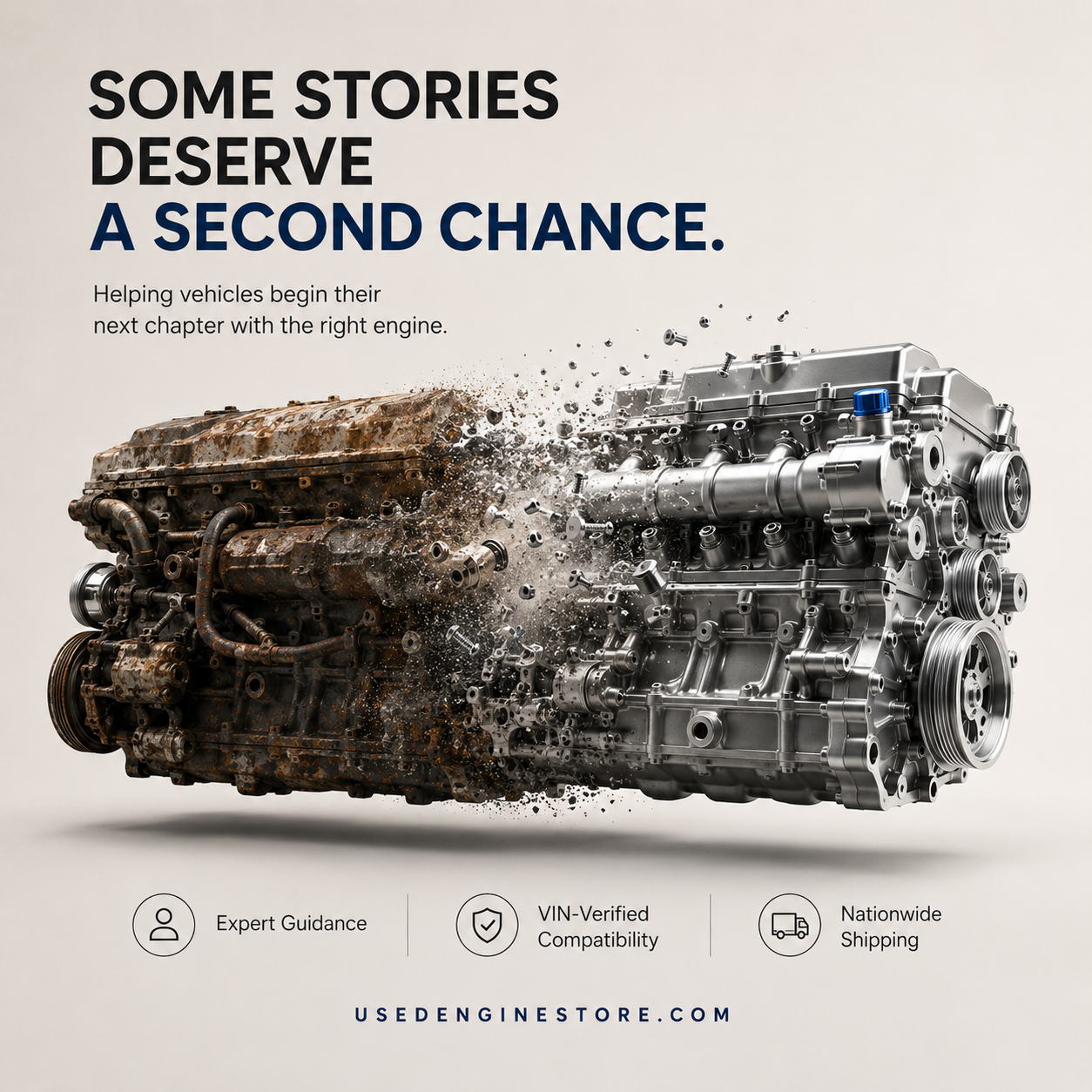 Instagram post: Rusty engine dissolving into a clean new engine