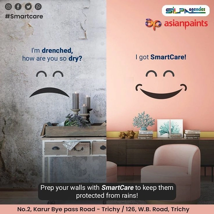 House Painters creative ad: Damp wall frowns, protected wall smiles