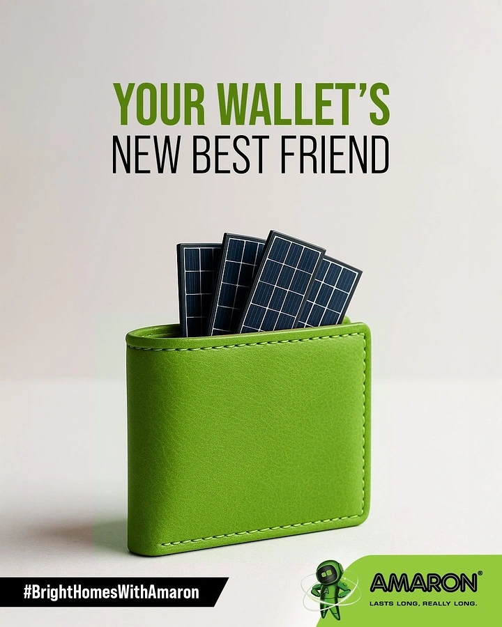 Solar & Energy creative ad: Green leather wallet stuffed with mini solar panels like banknotes