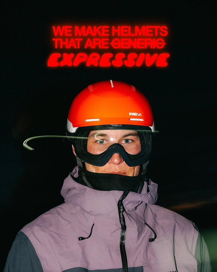 Helmets & Riding Gear creative ad: Expressive helmet positioning with bold copy
