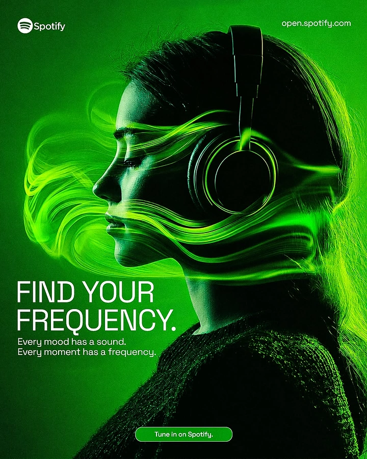 Headphones & Speakers creative ad: Neon sound waves visualize frequency