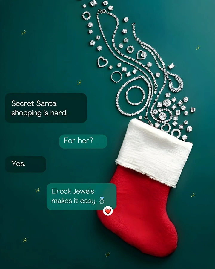Christmas creative ad: Diamond jewellery spilling from a red Christmas stocking