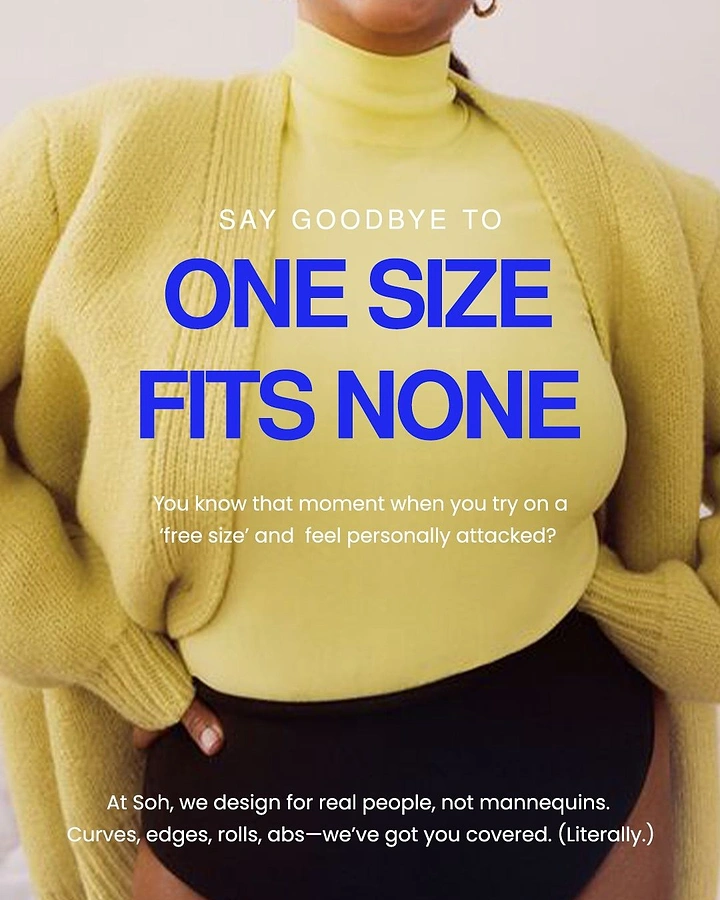 Plus-Size Fashion creative ad: Clear one-size-fits-none fashion pun