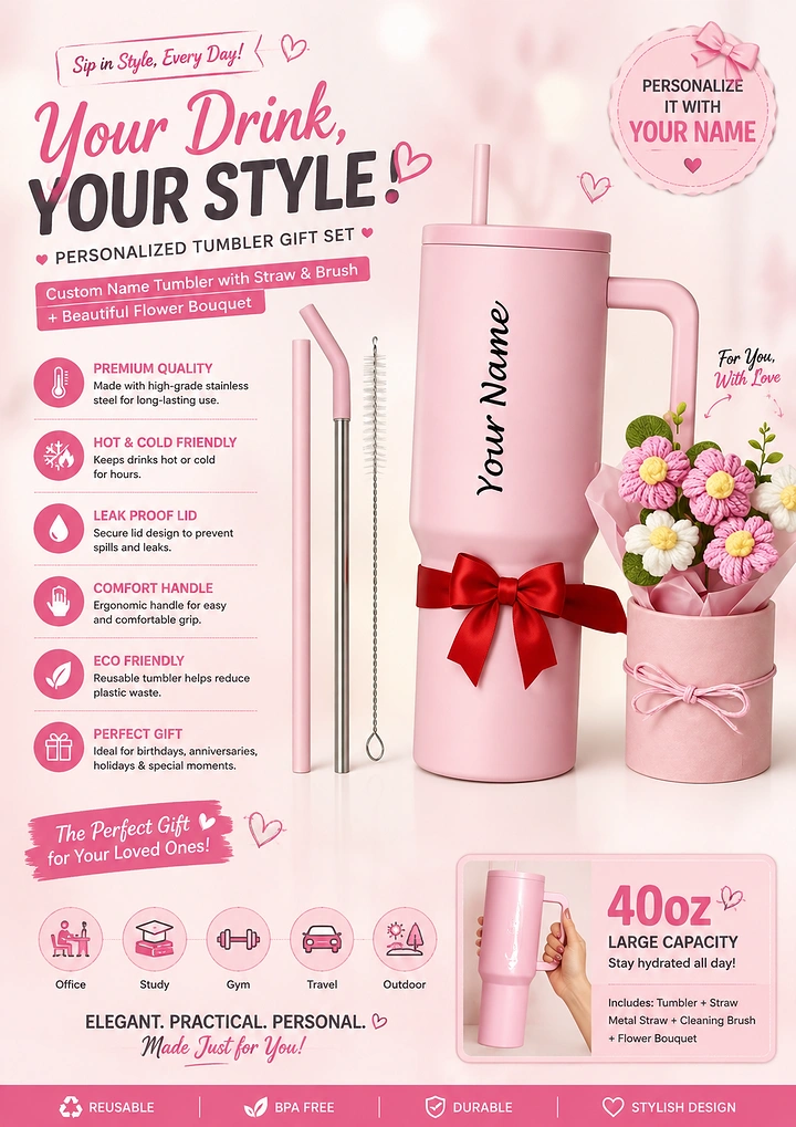 Tumblers, Flasks & Drinkware creative ad: Tumbler transformed into floral gift