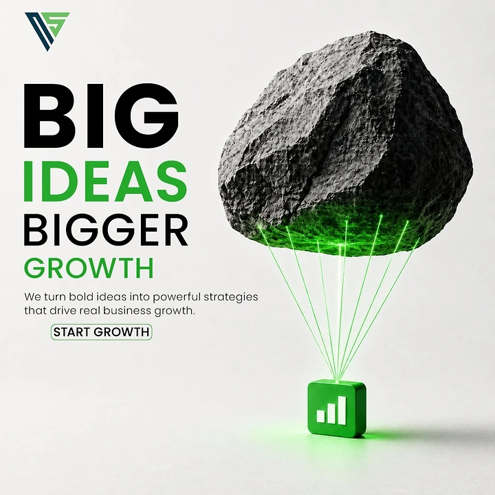 Business Consulting Firms creative ad: Heavy rock suspended by green laser lines from a glowing chart-icon block