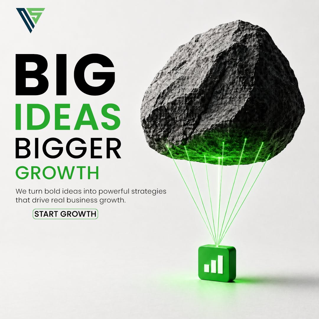 Instagram post: Heavy rock suspended by green laser lines from a glowing chart-icon block
