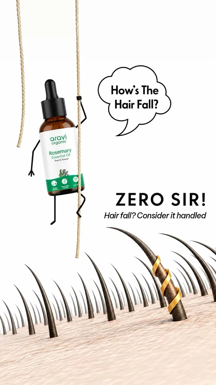Hair Transplant & Hair Clinics creative ad: Bottle character rappels onto hair follicles