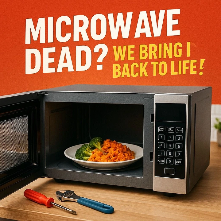Appliance Repair creative ad: Dead microwave pun with repair tools