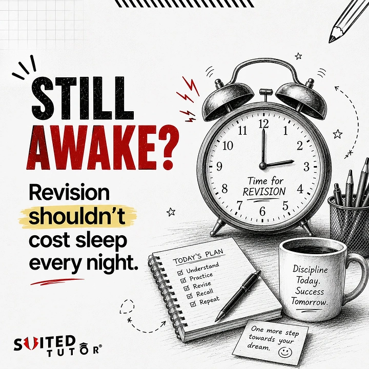 Test Prep & Exam Coaching creative ad: Revision fatigue tied to alarm-clock metaphor