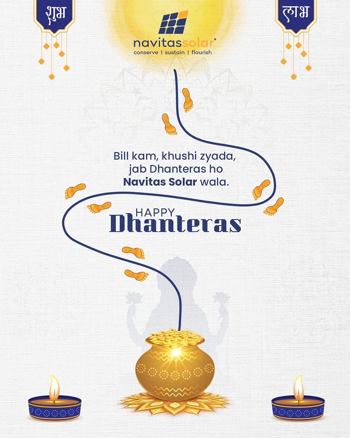 Dhanteras creative ad: Winding line with Lakshmi footprints leading to a gold coin pot
