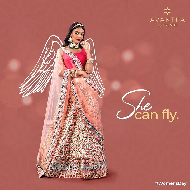 Women's Day creative ad: Drawn angel wings: 'She can fly' metaphor