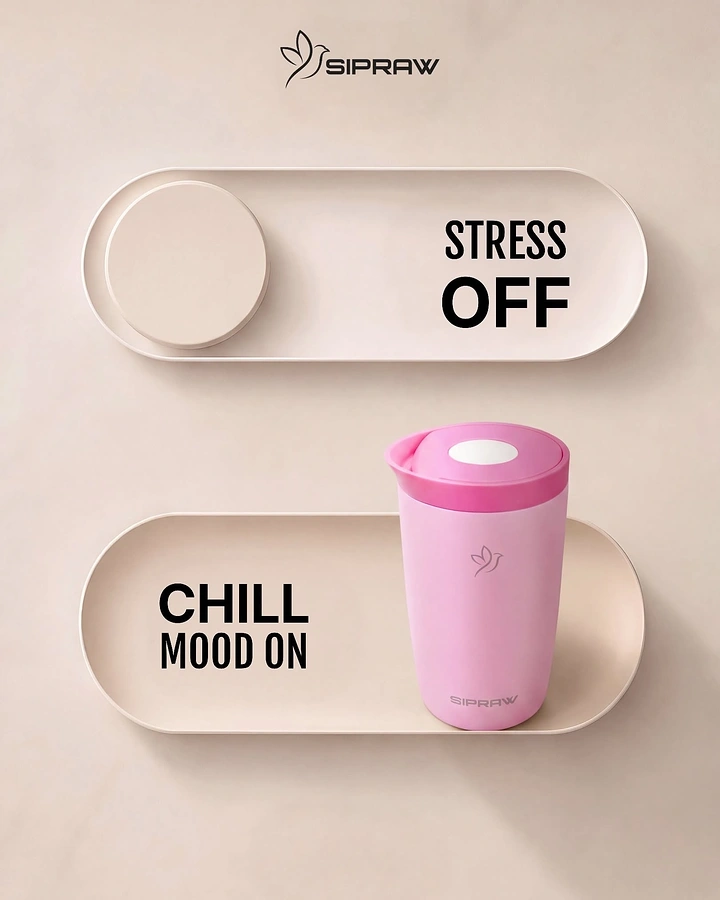 Tumblers, Flasks & Drinkware creative ad: Stress-off and chill-on product metaphor