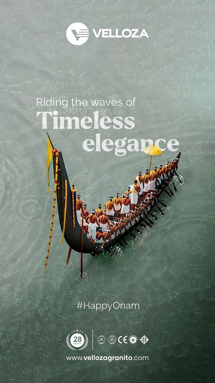 Onam creative ad: Aerial view of Kerala snake boat with rowers