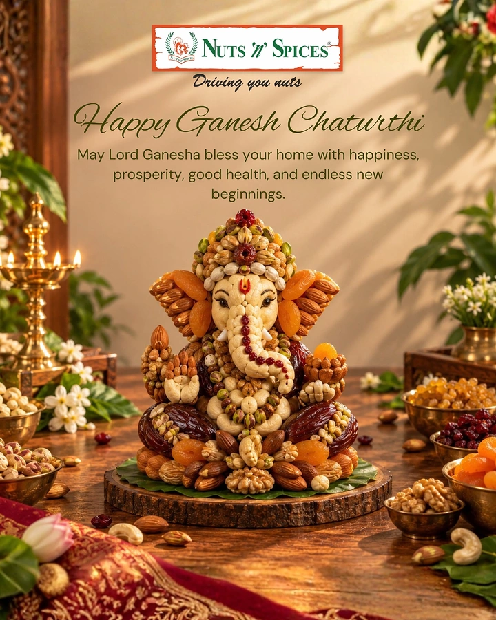 Ganesh Chaturthi creative ad: Ganesha idol sculpted from cashews, almonds, dates and apricots