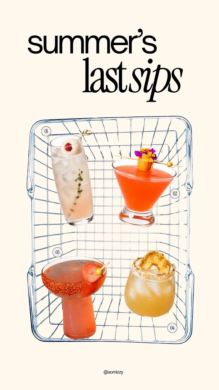 Bars & Pubs creative ad: Illustrated basket holds summer cocktails