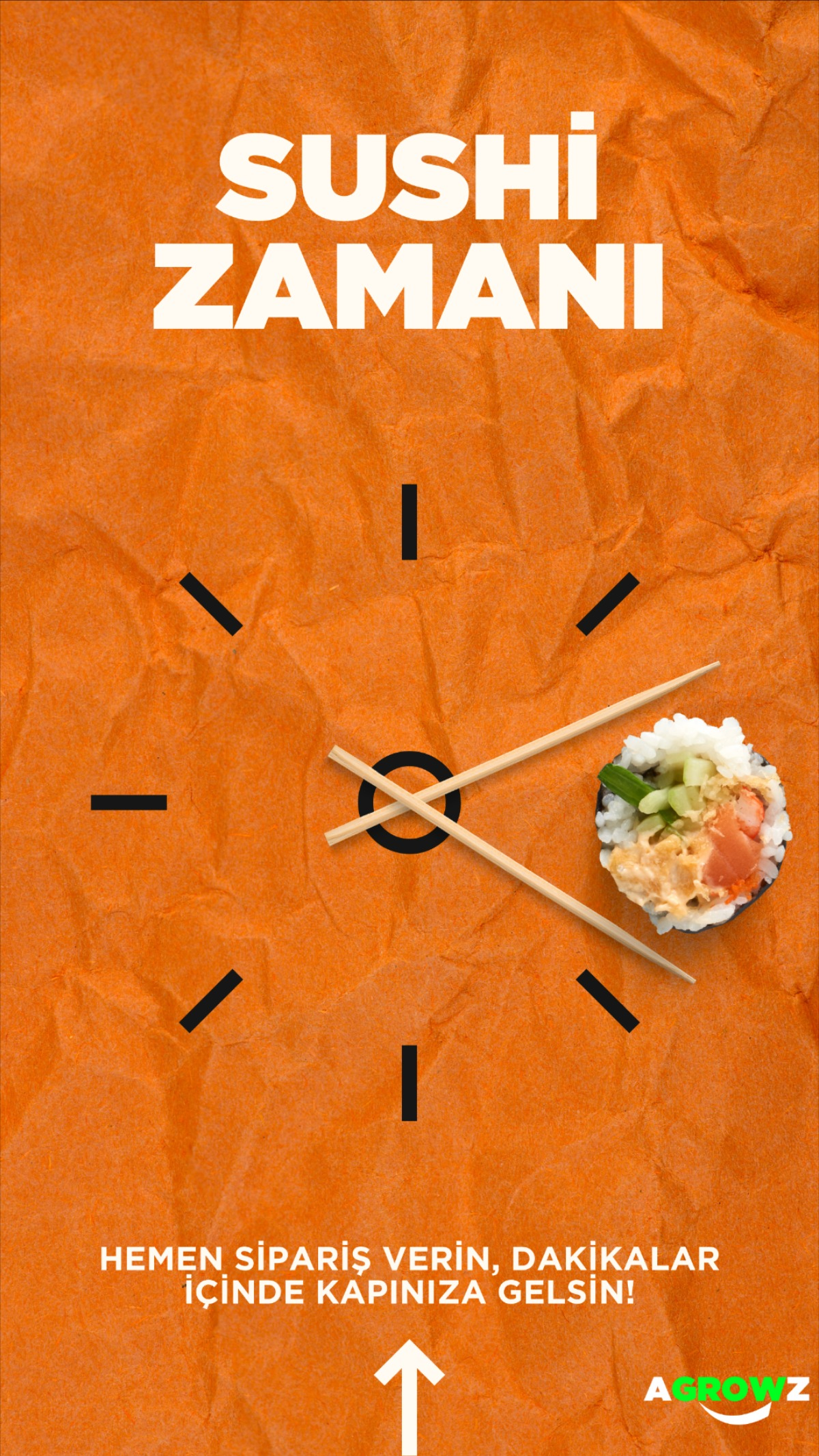 Story: Chopsticks and sushi form a clock, slide 2