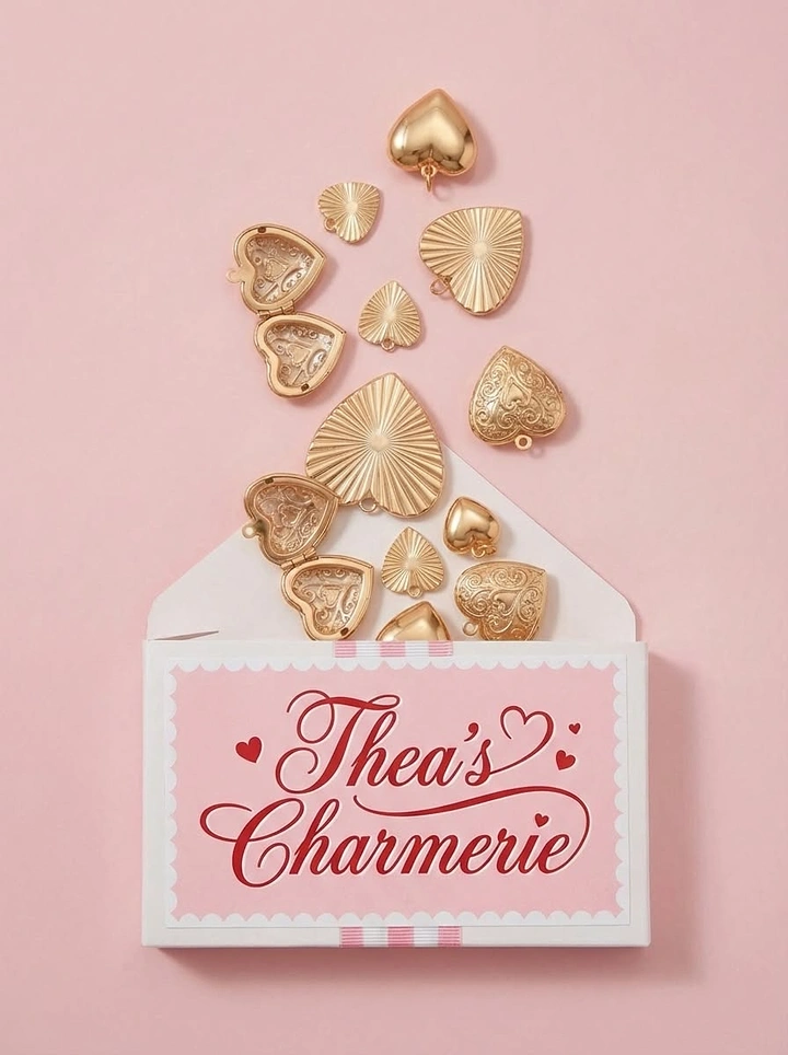 Valentine's Day creative ad: Gold heart charms and lockets spilling from an envelope