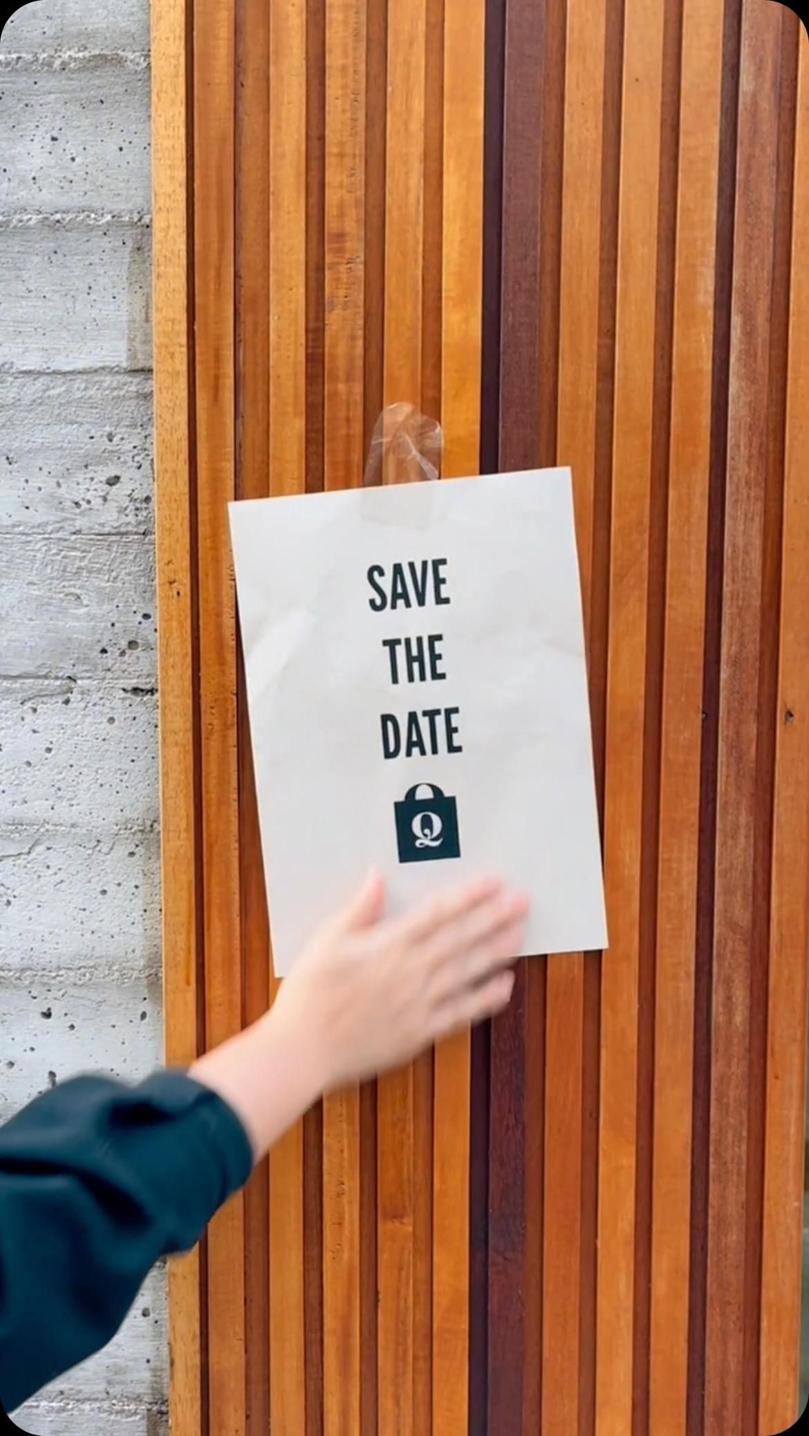 Story: Save-the-date note pinned on door