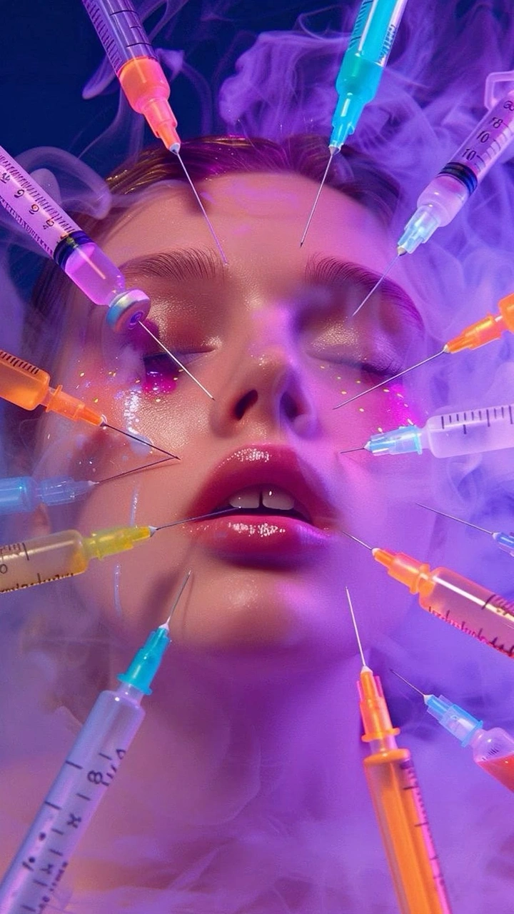 Plastic Surgery Clinics creative ad: Colorful needles create surreal injection halo