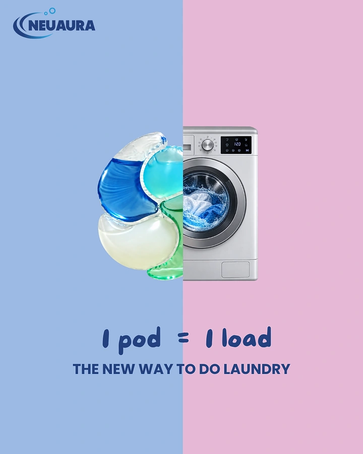 Laundry & Dry Cleaning creative ad: Pod and washer as equation halves