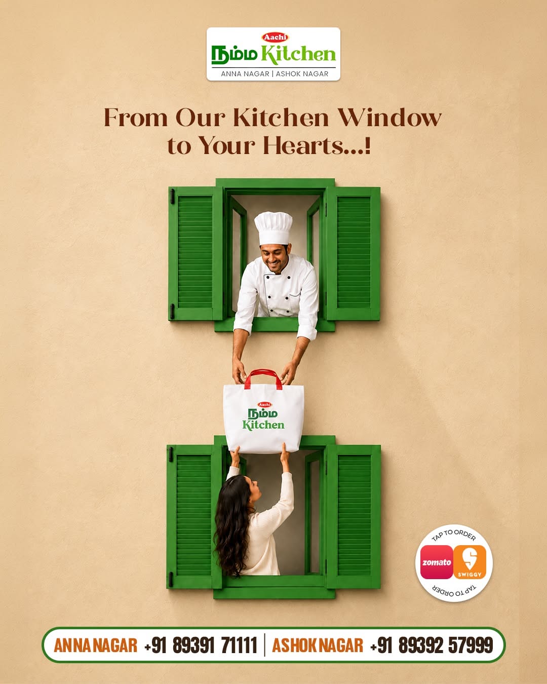 Instagram post: Kitchen window handing delivery to home