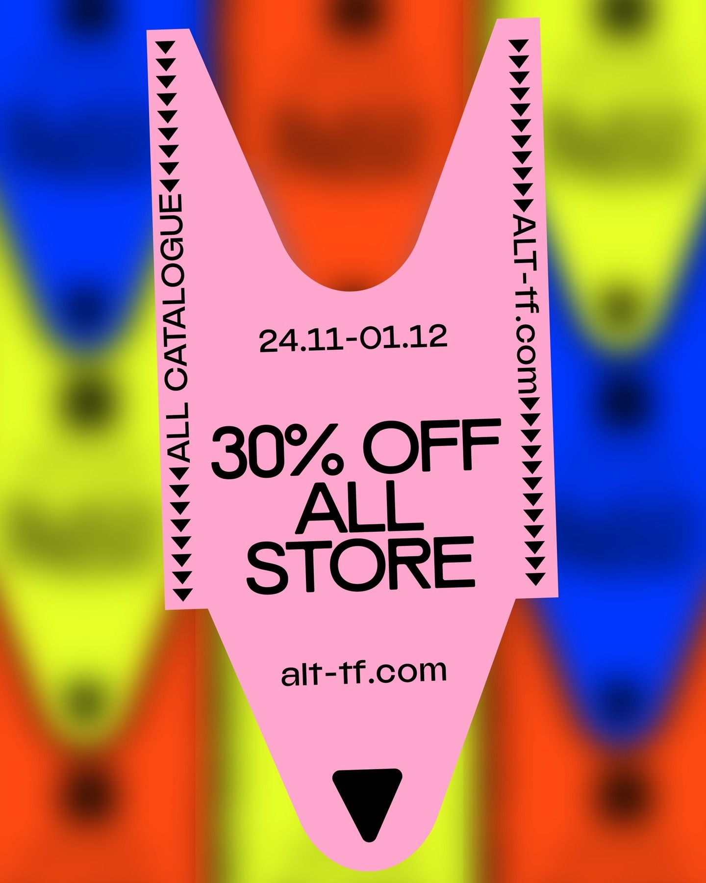 Two oversized black swing tags over repeated Black Friday typography