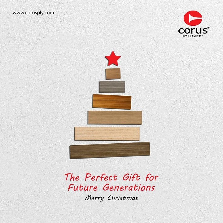 Christmas creative ad: Christmas tree built from stacked wood laminate strips