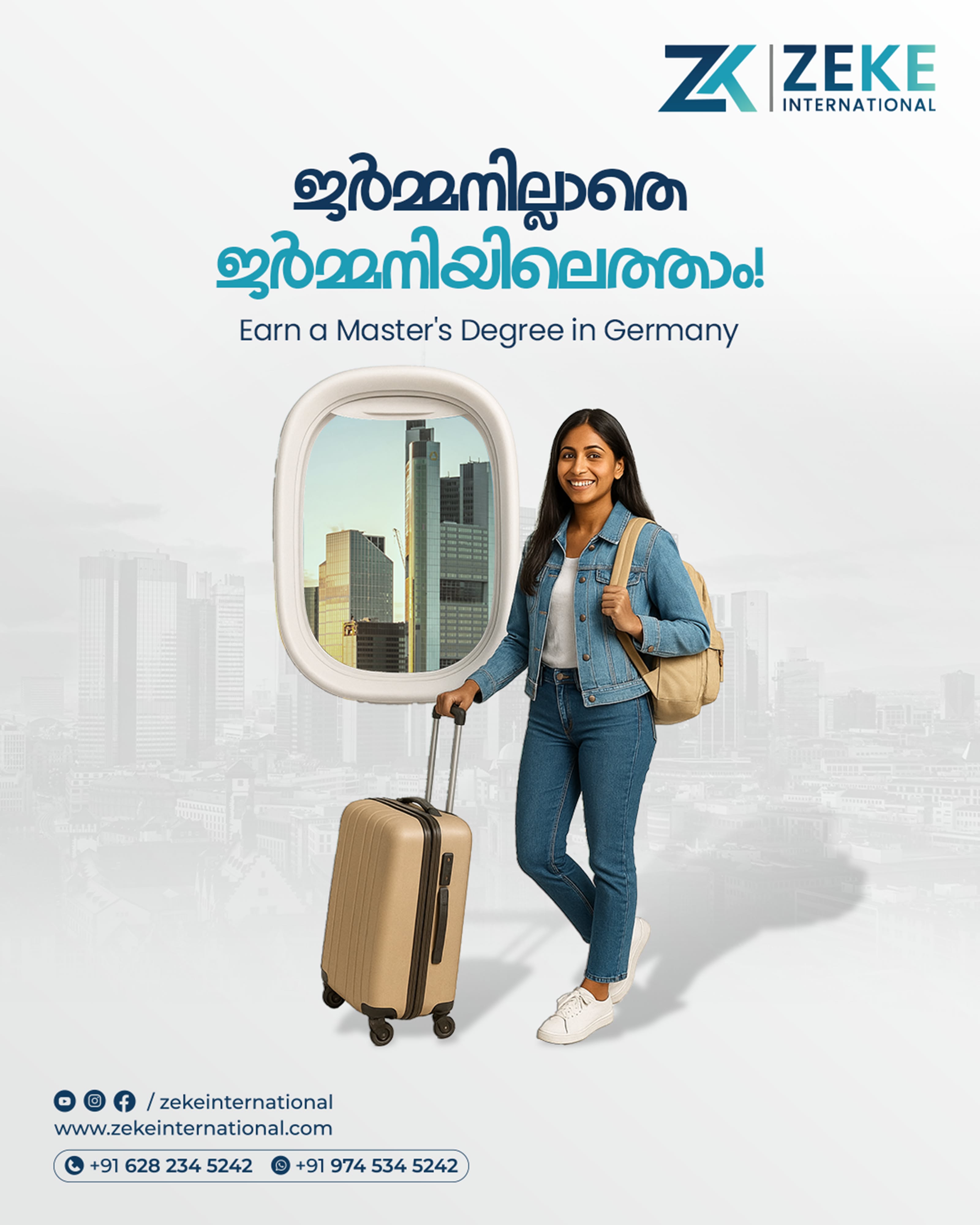 Instagram post: Student emerges from travel suitcase