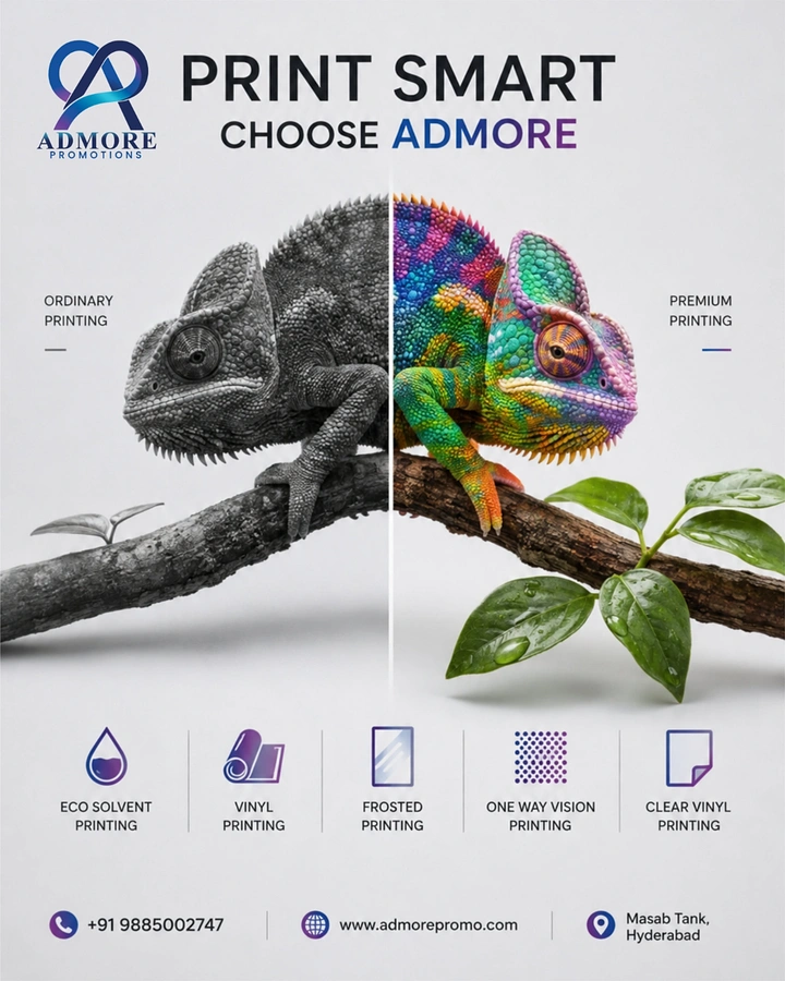 Printing Shops creative ad: Chameleon half grey, half color metaphor