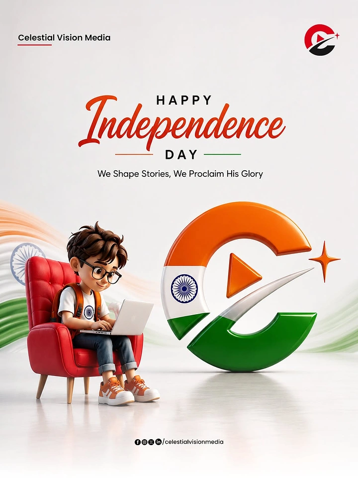 Independence Day creative ad: Logo turned tricolour play icon, 3D kid